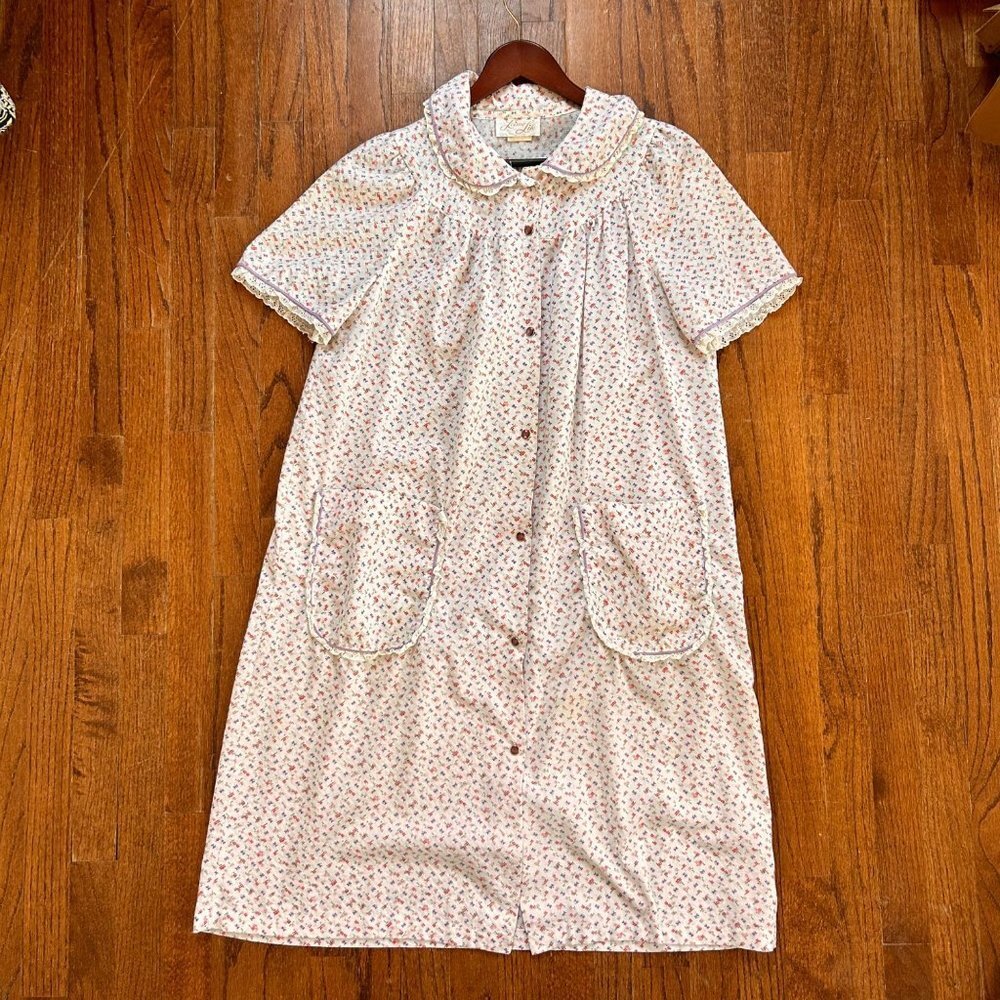 Vintage Leisure Life Womens House Dress Size Large Robe Housecoat Pearl Snap 70s - Picture 7 of 12